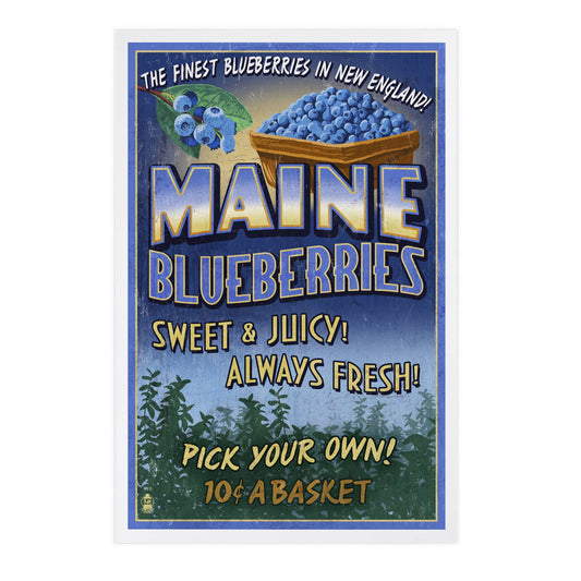 Postcard - Maine - Blueberries Vintage Sign