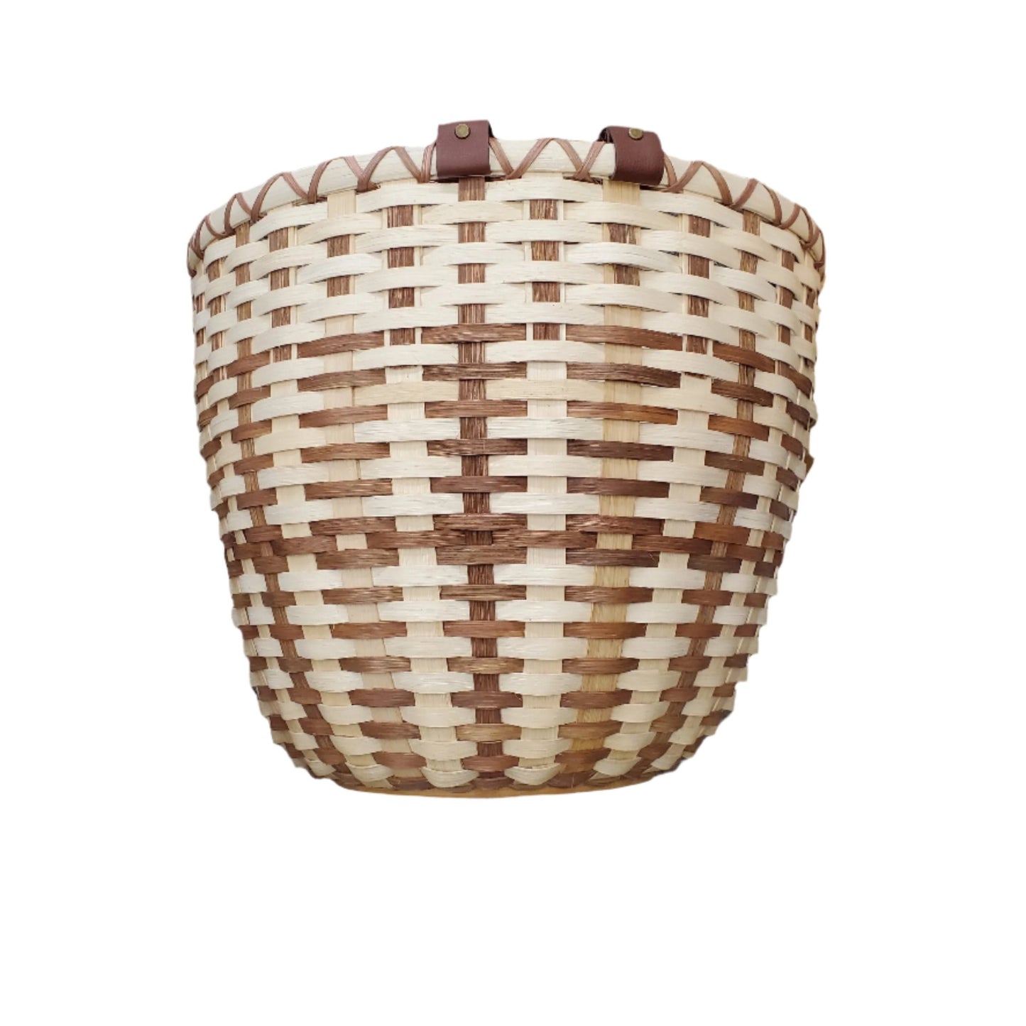 Handmade Basket - #306 - Lg. Tan & Brown w/ leather handles