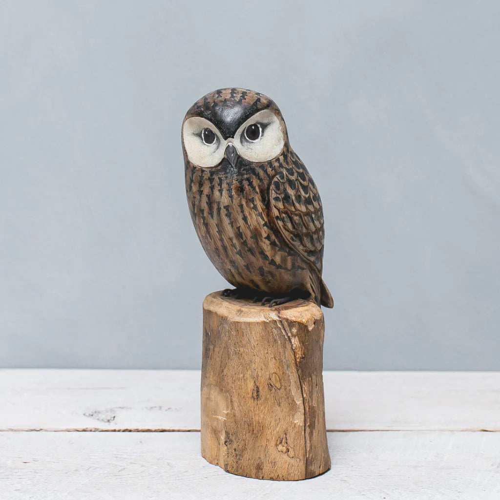 Aviologie - Wooden Figurine Hand Carved & Painted - Owl - Saw Whet