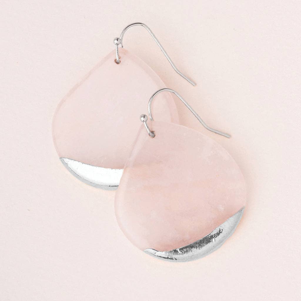 Stone Dipped Teardrop Earring - Rose Quartz/Silver