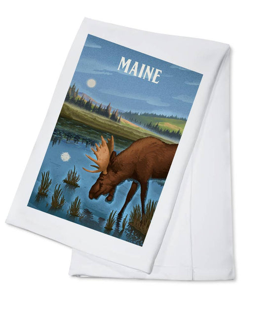 Towel - Organic Tea Towel - Lithograph Reflection Pond & Moose