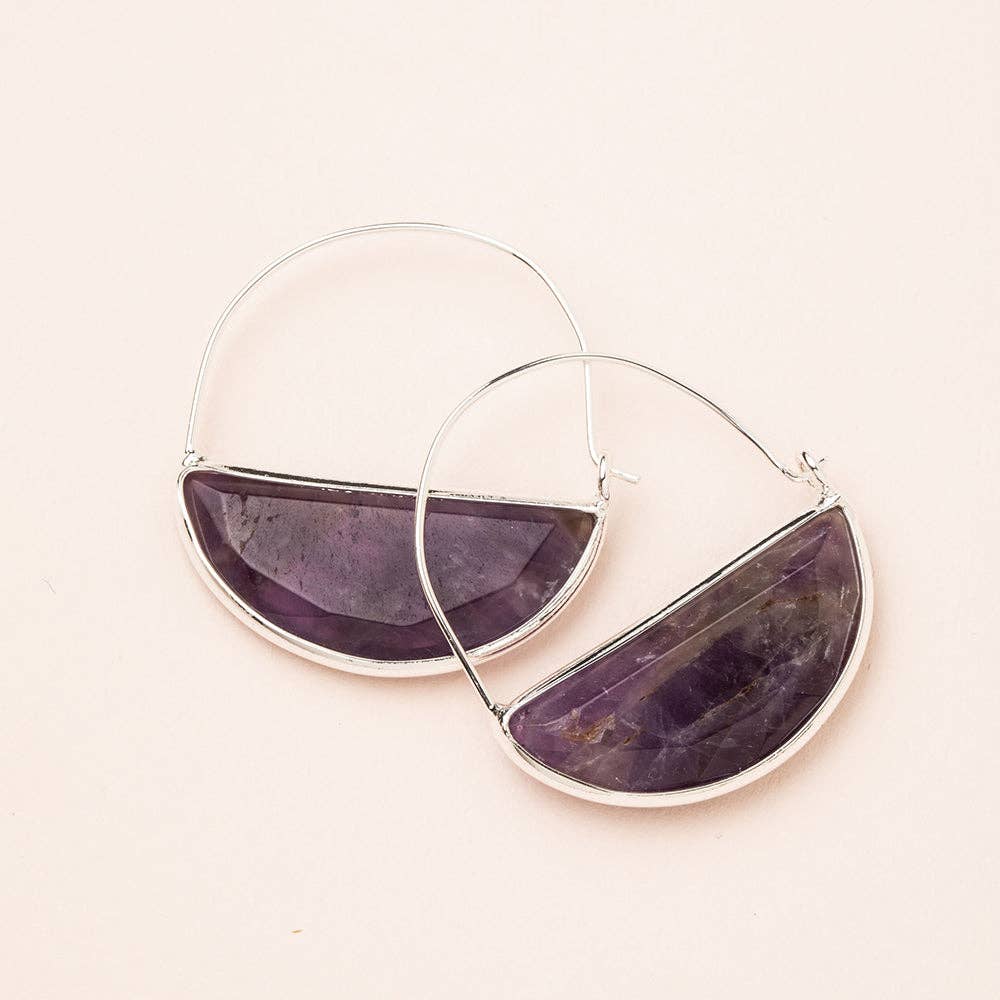 Stone Prism Hoop - Amethyst/Silver