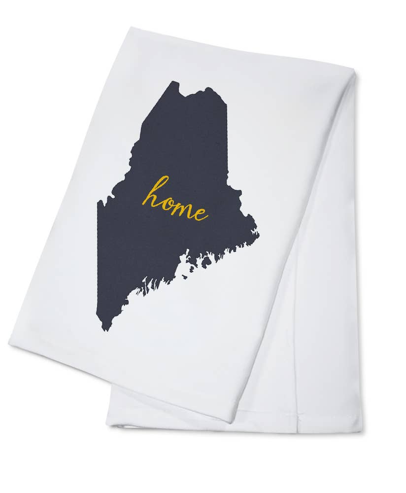 Towel - Organic Tea Towel - Maine - Home State, Gray on White