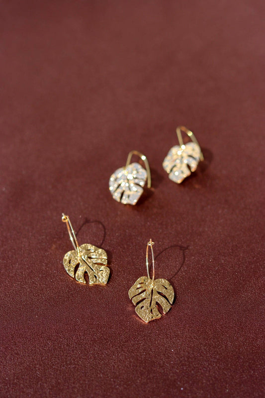 X GOLD-PLATED MONSTERA EARRINGS