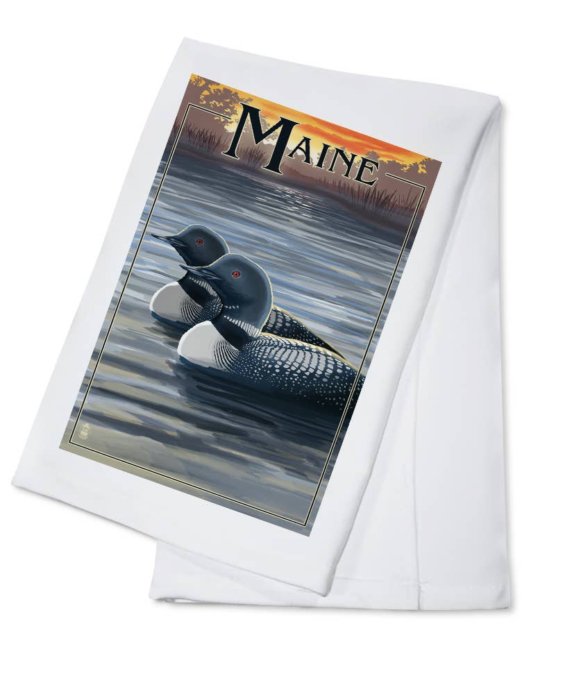 Towel - Organic Tea Towel - Maine - Loon Family