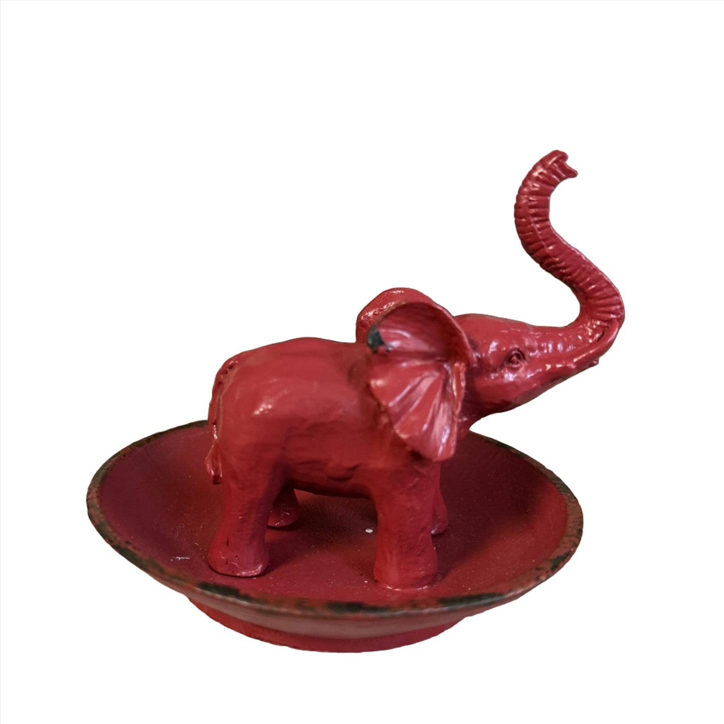 Pewter Elephant Ring Dish in Red