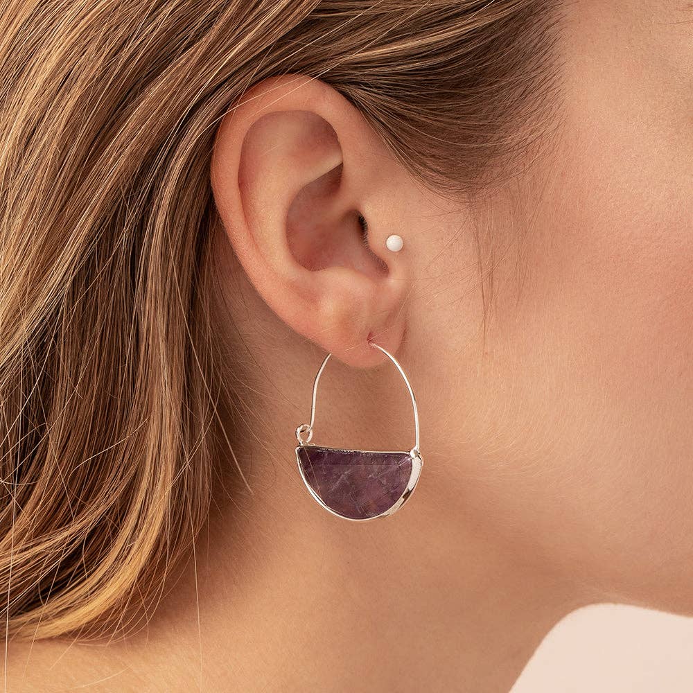 Stone Prism Hoop - Amethyst/Silver