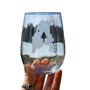 Wine Glasses - Etched Stemless - Maine Themed