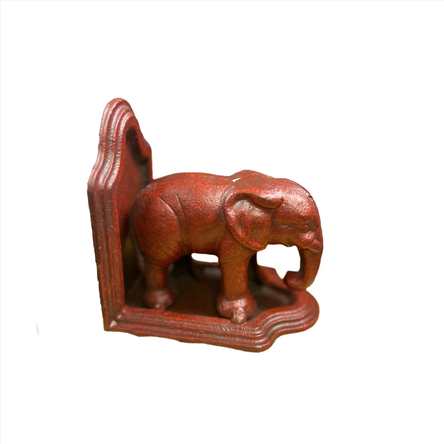 Cast Iron Elephant Bookend in Antiqued Red Finish