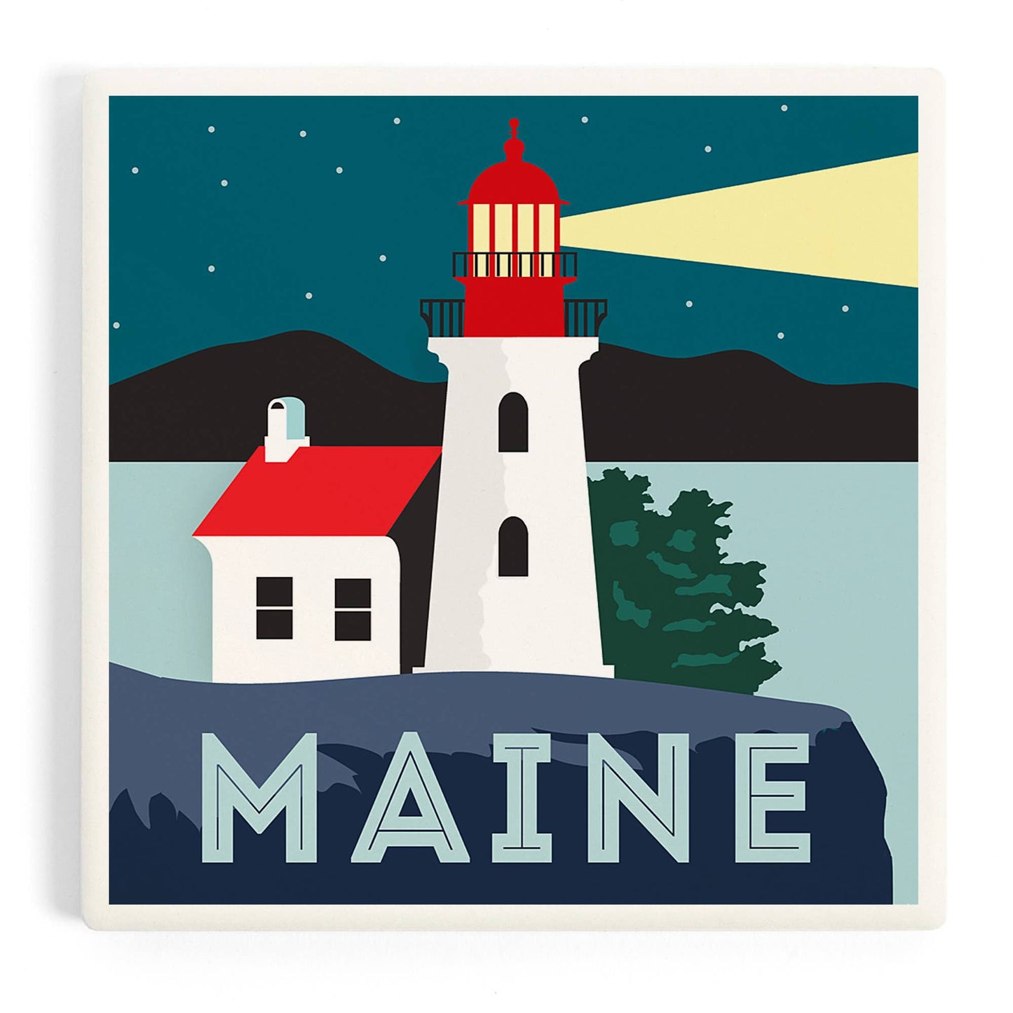 Coaster - Ceramic - Maine - Lighthouse, Vector Style