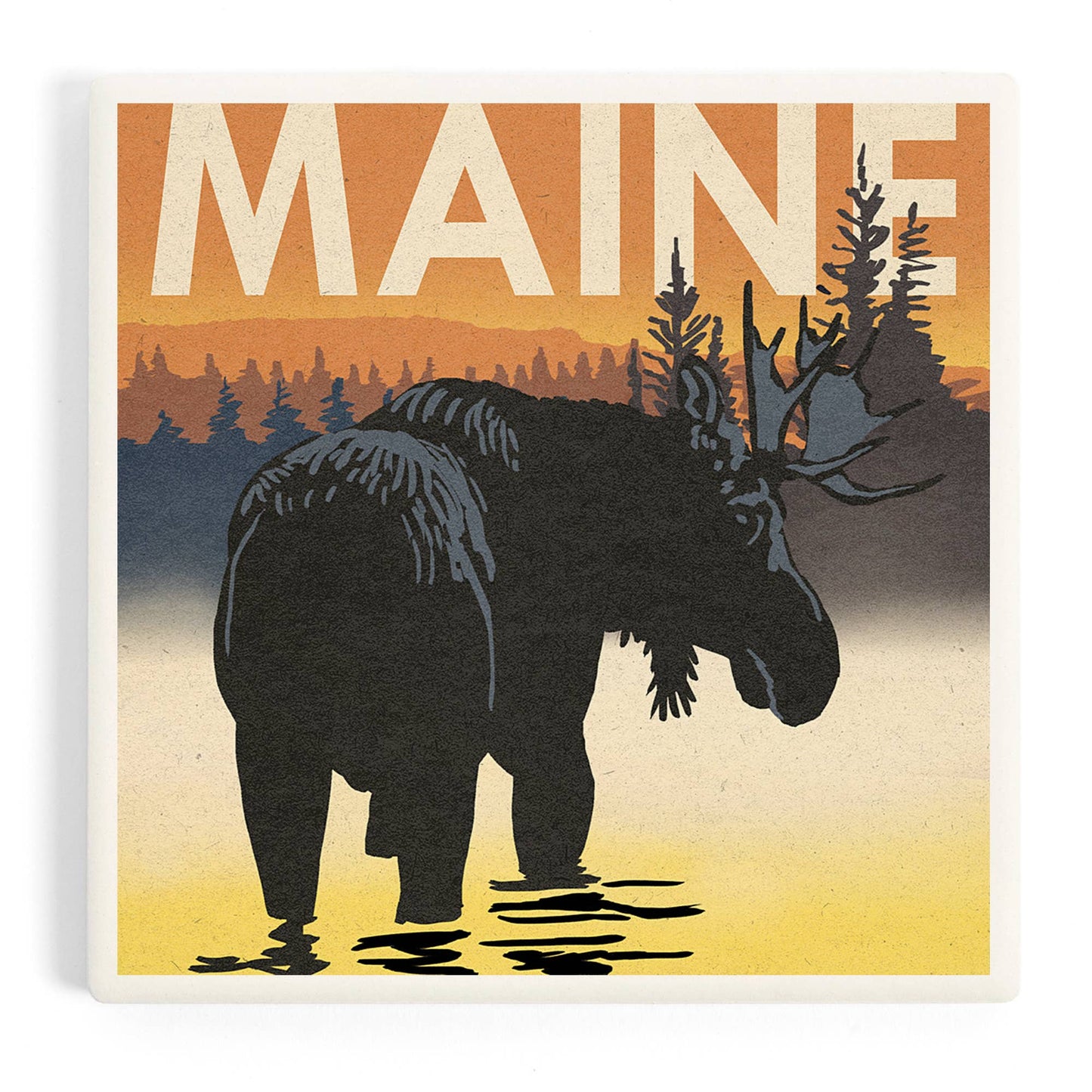 Coaster - Ceramic - Maine - Moose at Dawn, Woodblock