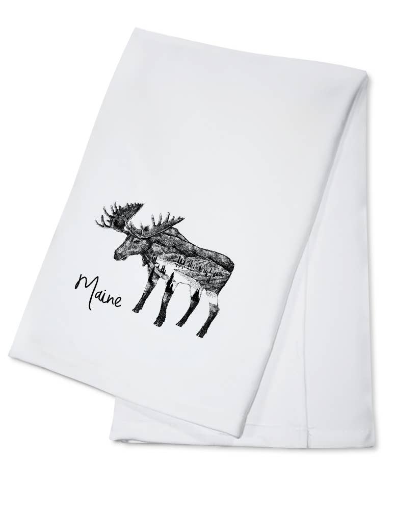 Towel - Organic Tea Towel - Maine - Moose Double Exposure