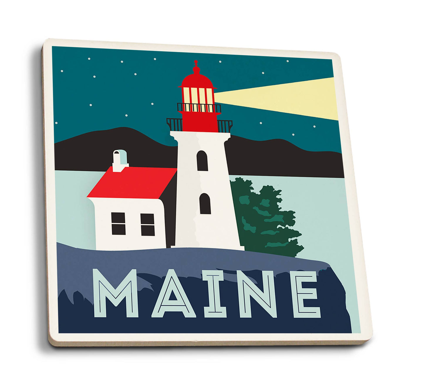 Coaster - Ceramic - Maine - Lighthouse, Vector Style