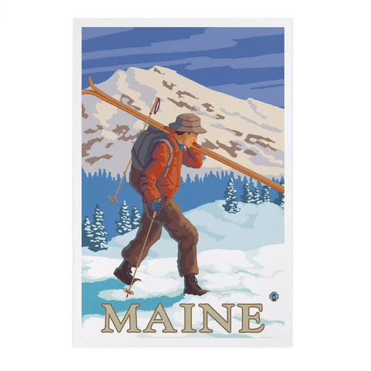 Postcard - Maine - Skier Carrying Skis