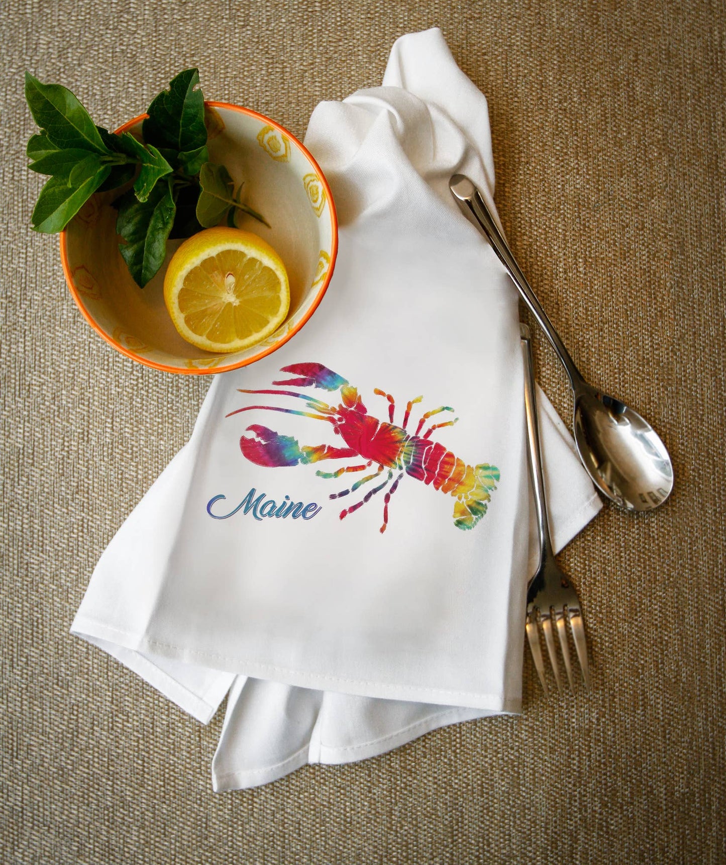 Towel - Organic Tea Towel - Maine - Lobster, Tie Dye