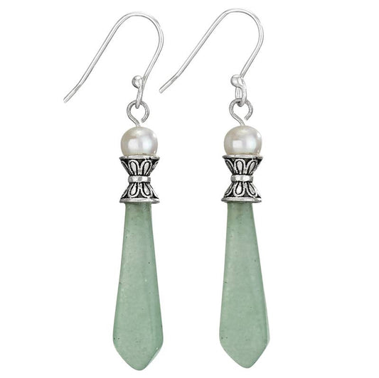 Winter Pine Jade and Pearl Sterling Silver Earrings