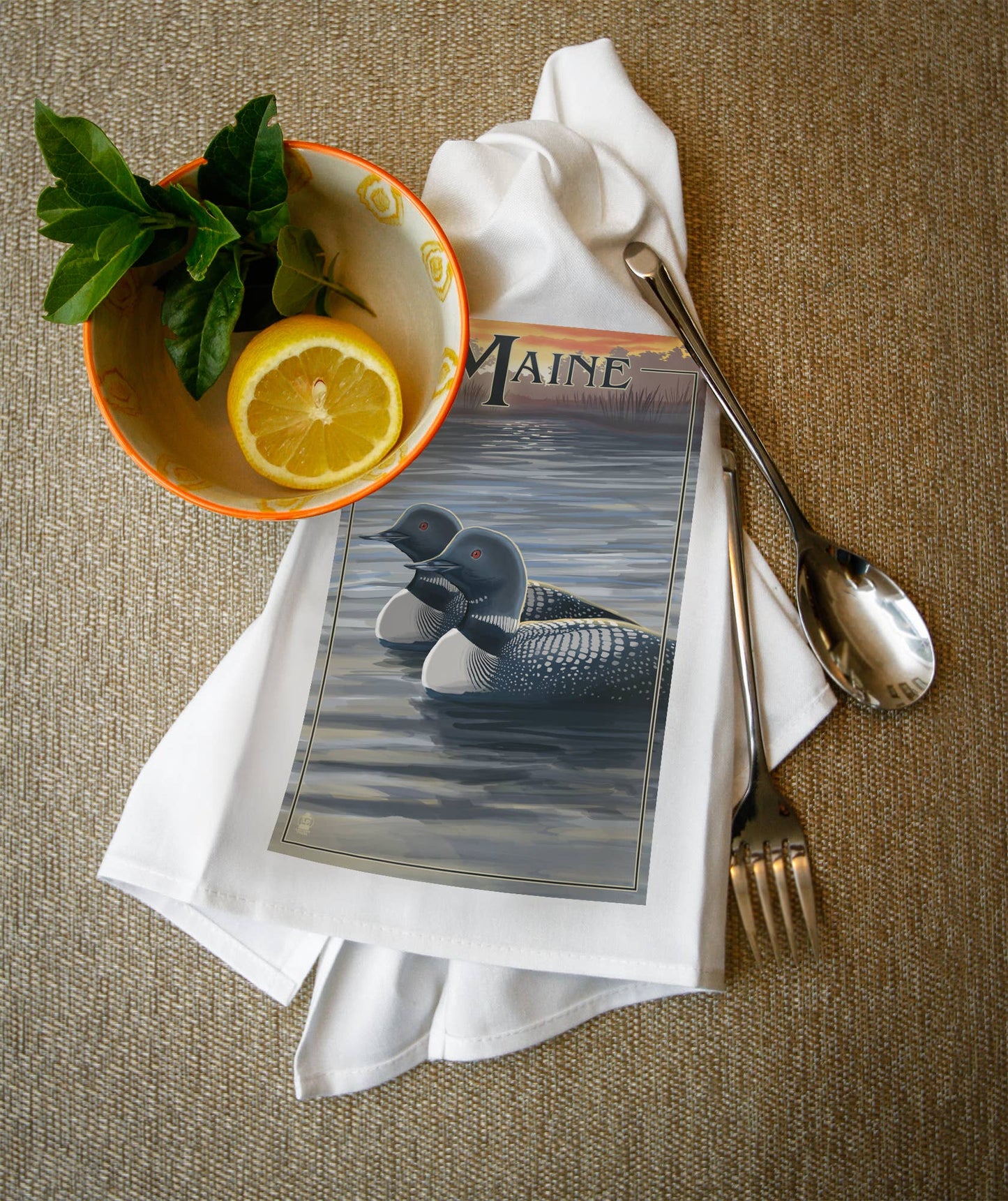 Towel - Organic Tea Towel - Maine - Loon Family