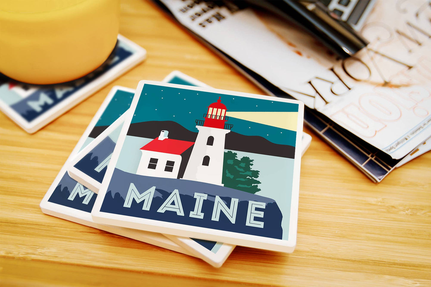 Coaster - Ceramic - Maine - Lighthouse, Vector Style