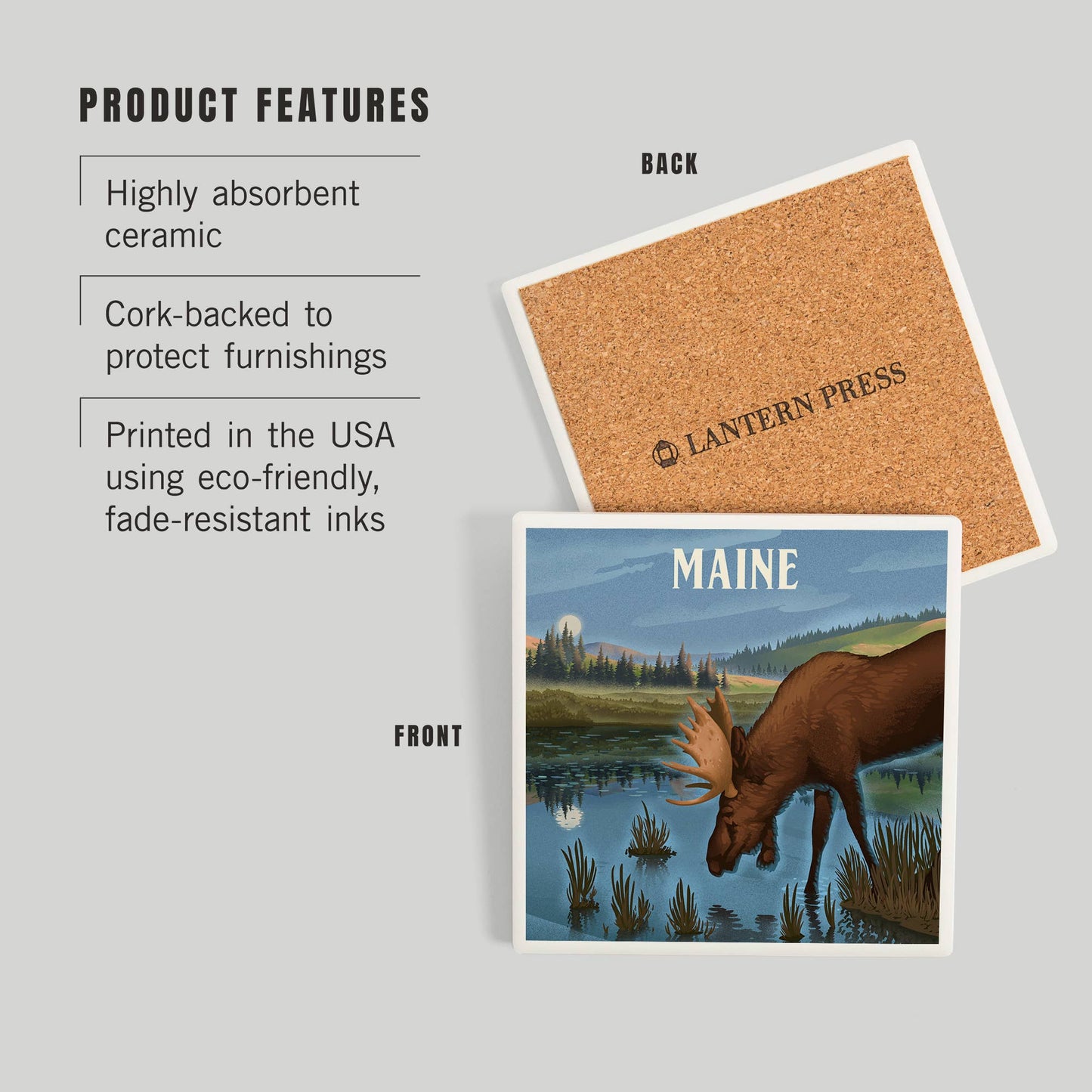 Coaster - Ceramic - Maine - Lithograph Reflection Pond & Moose