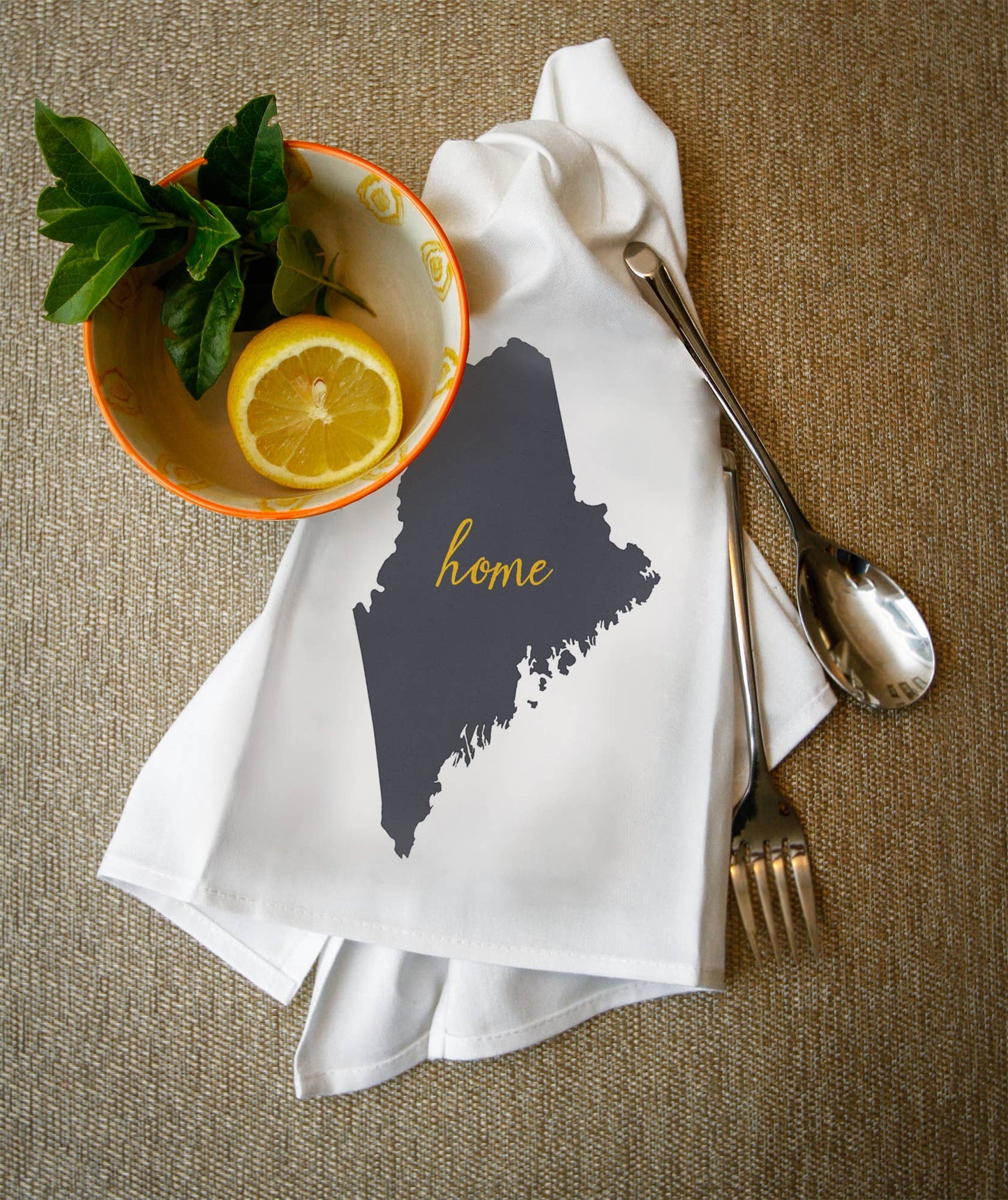 Towel - Organic Tea Towel - Maine - Home State, Gray on White