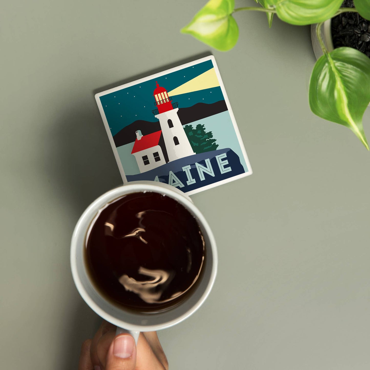 Coaster - Ceramic - Maine - Lighthouse, Vector Style