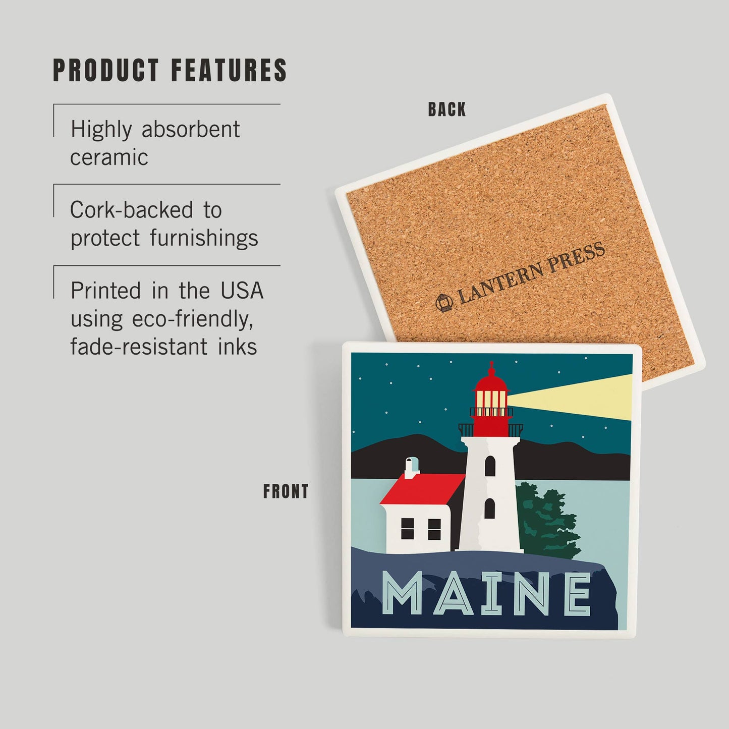 Coaster - Ceramic - Maine - Lighthouse, Vector Style