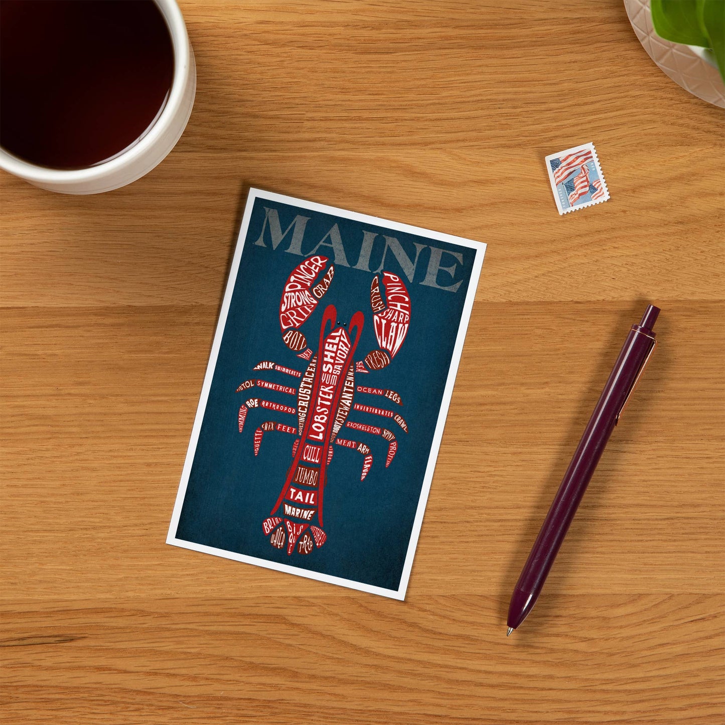 Postcard - Maine - Red Lobster Typography