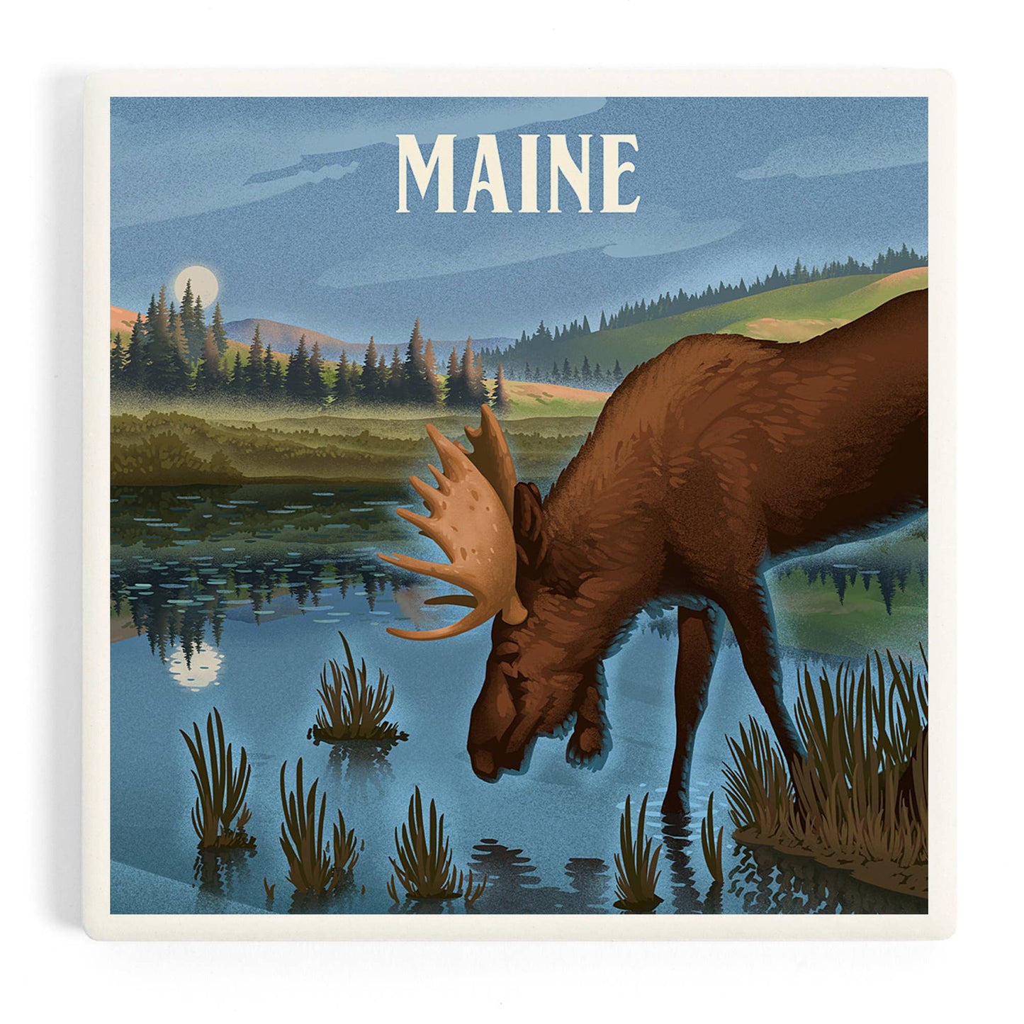 Coaster - Ceramic - Maine - Lithograph Reflection Pond & Moose